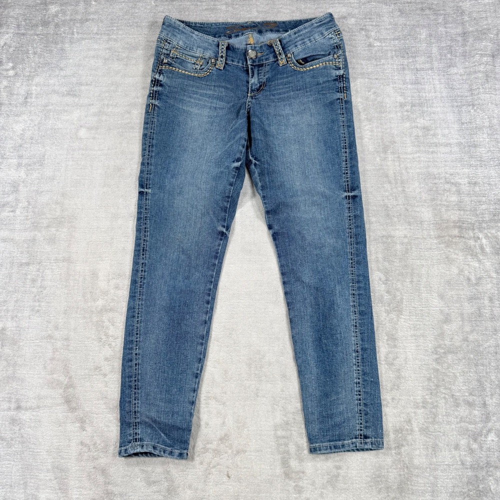 Seven 7 Jeans Women 6P Blue Skinny Embroidered Pocket Stretch Y2K Denim